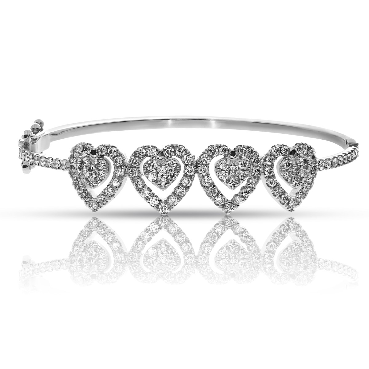 1.50 Carat Diamond Bangle Bracelet 4 Hearts