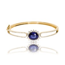 8.50 Carat Sapphire & Diamond Bangle Bracelet Antique Blue