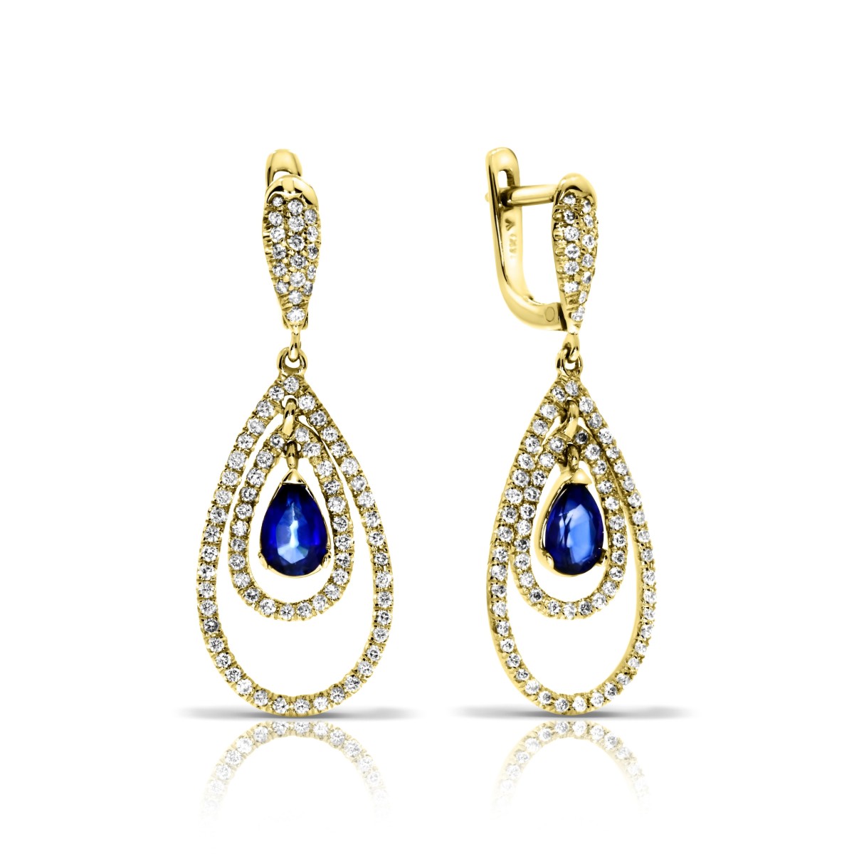 2 Carat Sapphire & Diamond Drop Earrings Deep Blue