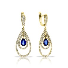 2 Carat Sapphire & Diamond Drop Earrings Deep Blue