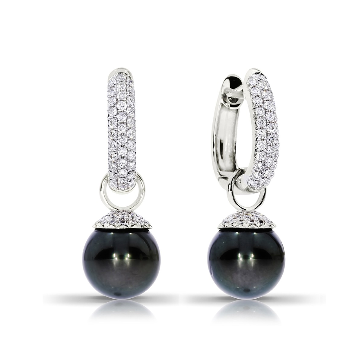 0.90 Carat Diamond Huggie Drop Earrings Pearl Of Love