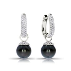 0.90 Carat Diamond Huggie Drop Earrings Pearl Of Love