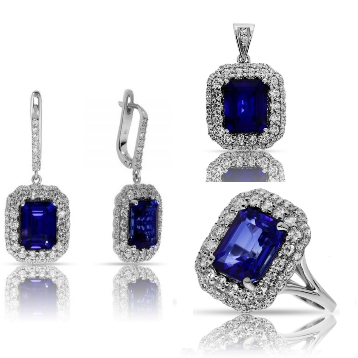 Sapphire & Diamond Jewelry Set Of White Gold Blue Frost