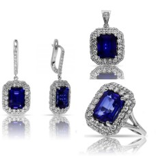 Sapphire & Diamond Jewelry Set Of White Gold Blue Frost