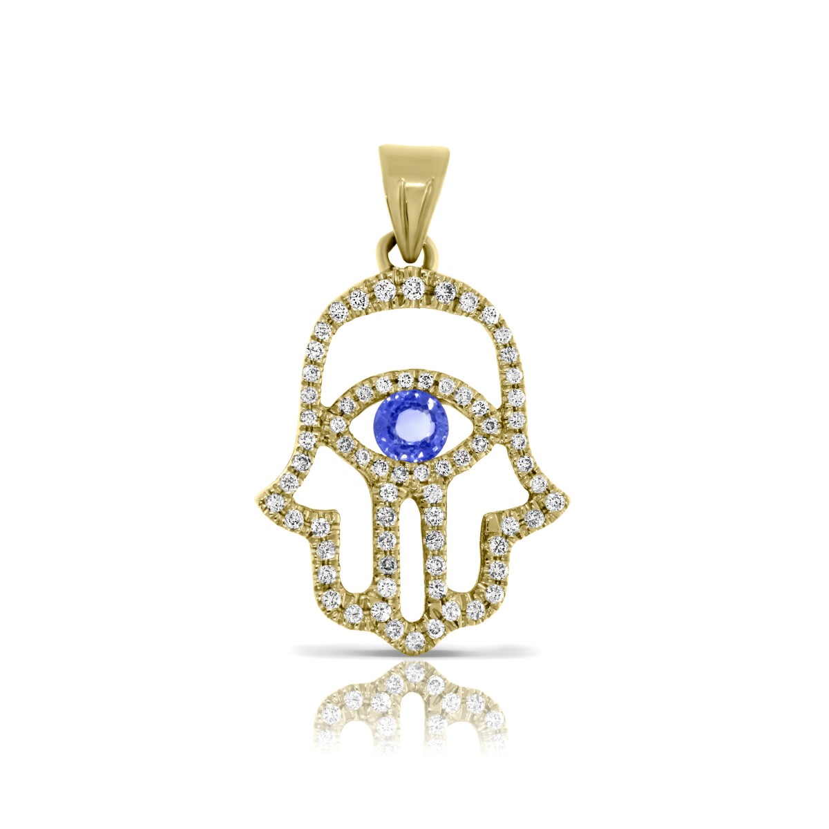 Sapphire & Diamond Pendant Hamsa With Prayer