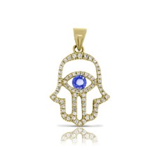 Sapphire & Diamond Pendant Hamsa With Prayer