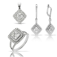 Diamond Jewelry Set Of White Gold Daisy Flower