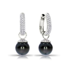 0.90 Carat Diamond Huggie Drop Earrings Pearl Of Love