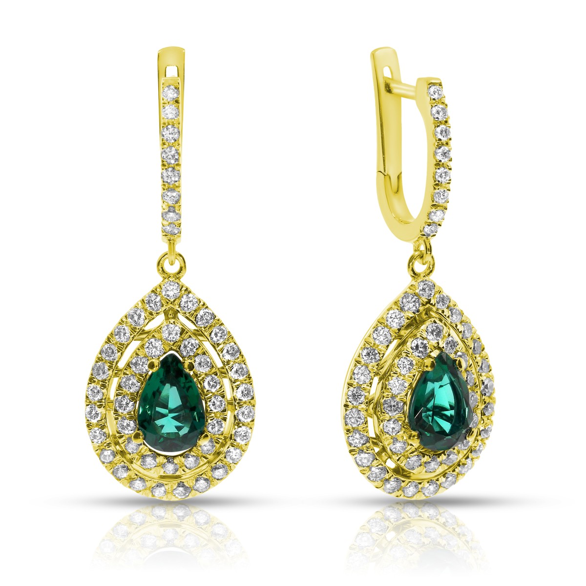4 Carat Emerald & Diamond Drop Earrings Ocean Wave