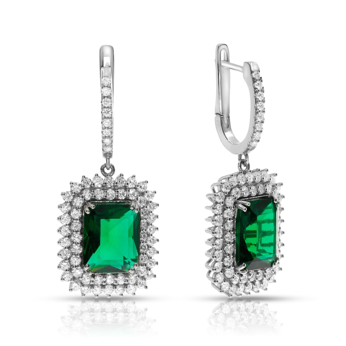 11 Carat Emerald & Diamond Drop Earrings Greenish Sunbeam