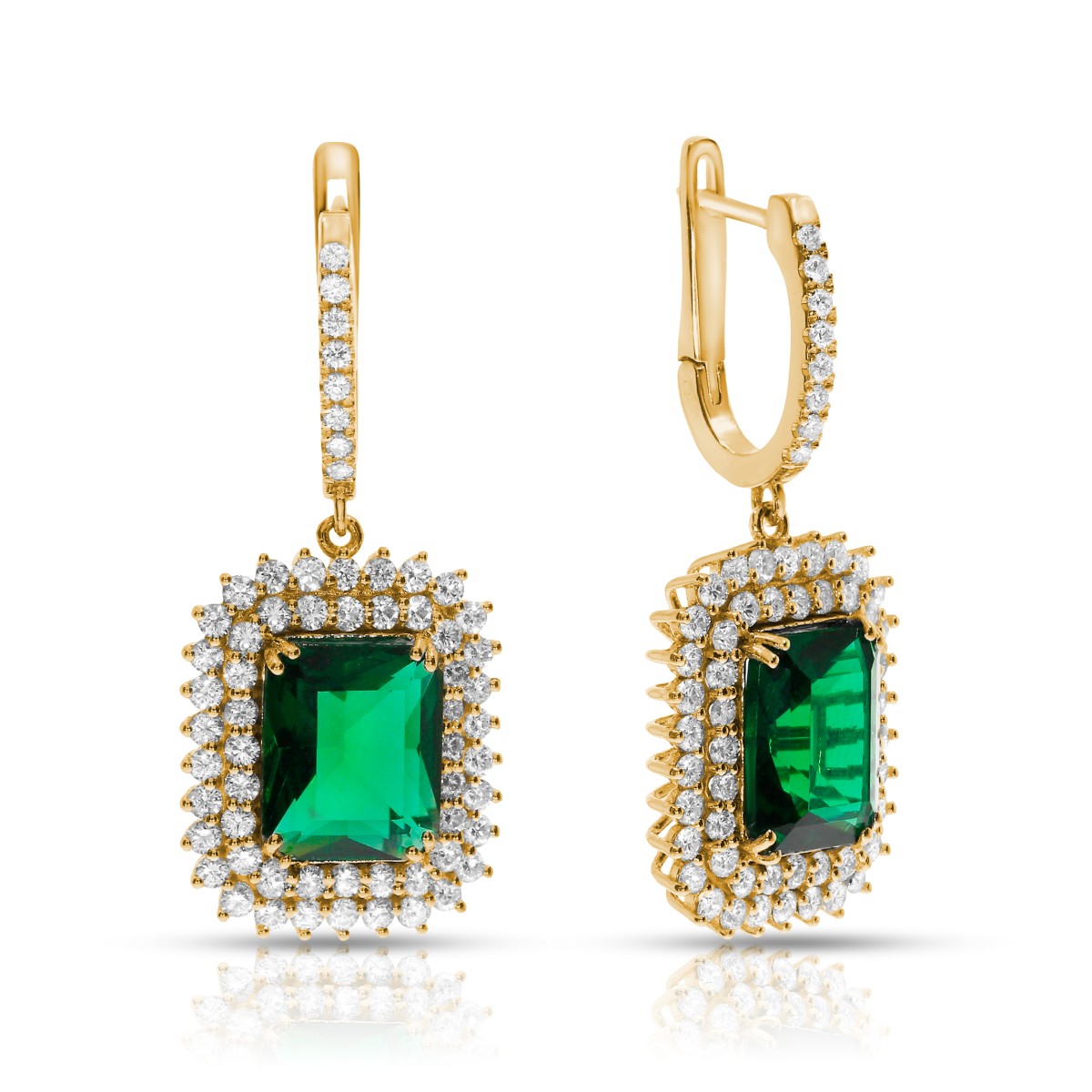 11 Carat Emerald & Diamond Drop Earrings Greenish Sunbeam