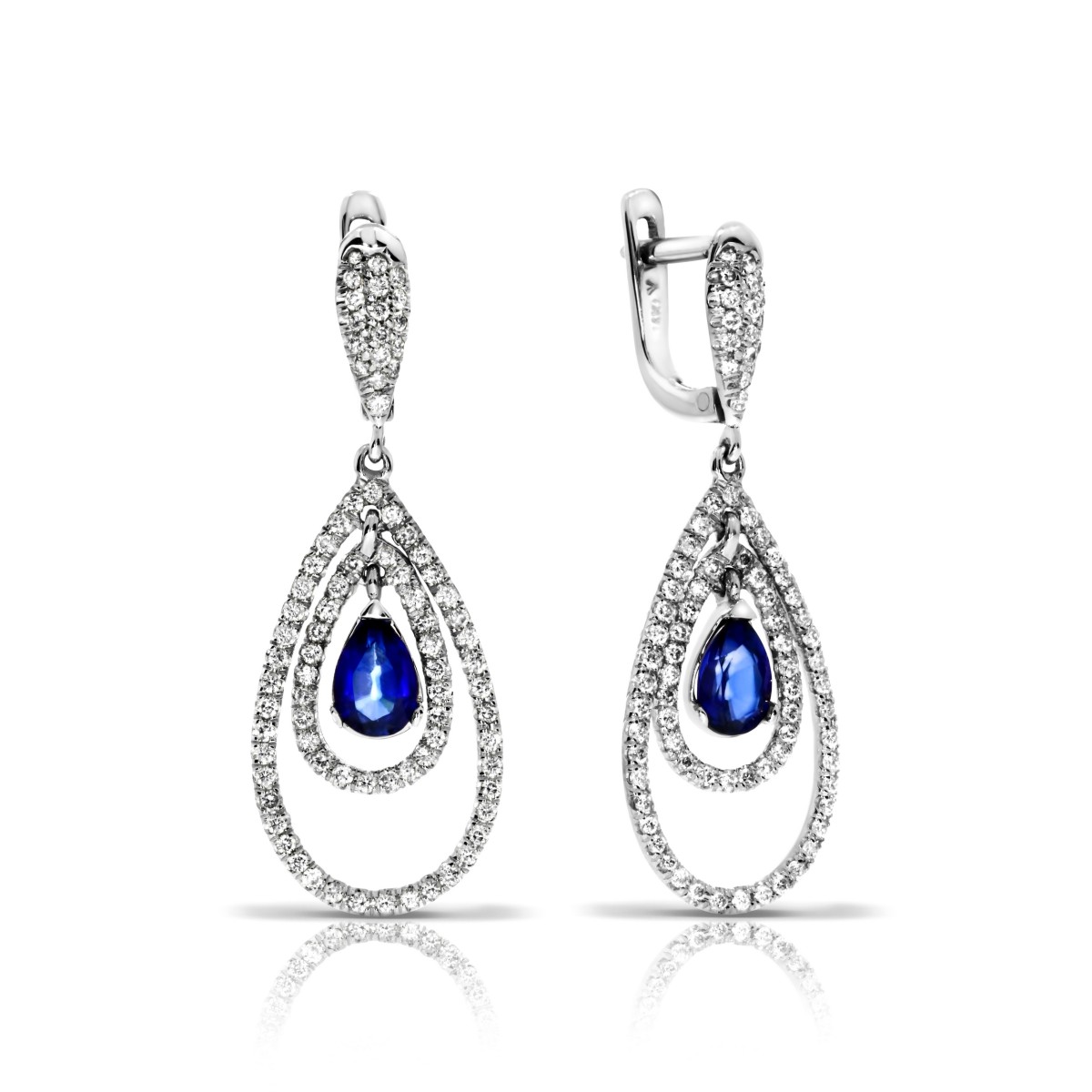 2 Carat Sapphire & Diamond Drop Earrings Deep Blue