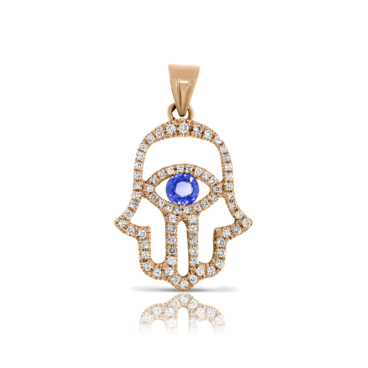 Sapphire & Diamond Pendant Hamsa With Prayer