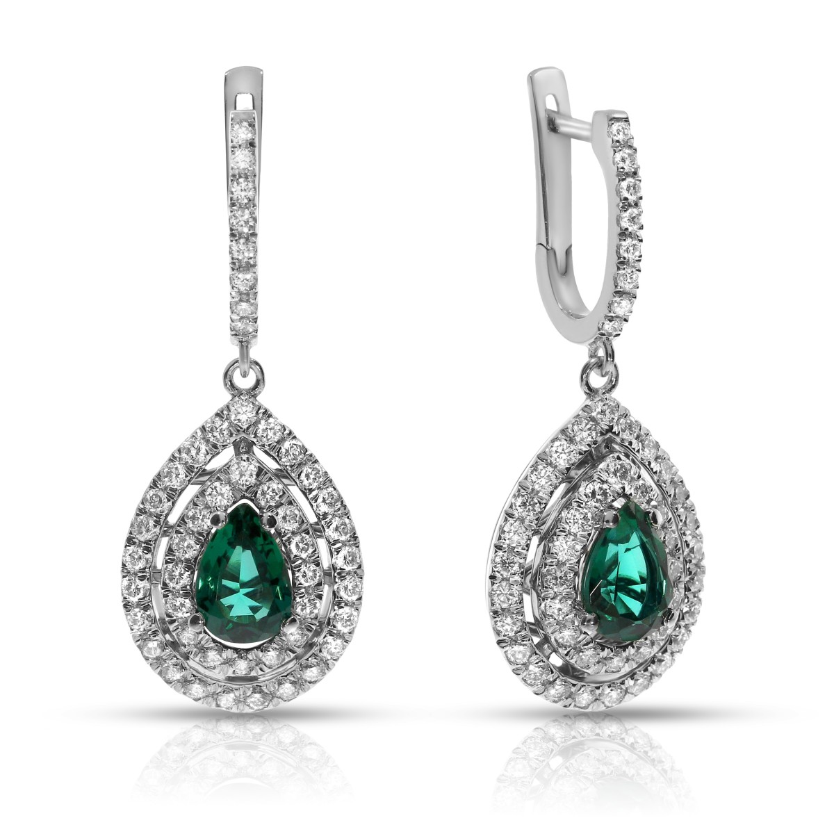 4 Carat Emerald & Diamond Drop Earrings Ocean Wave