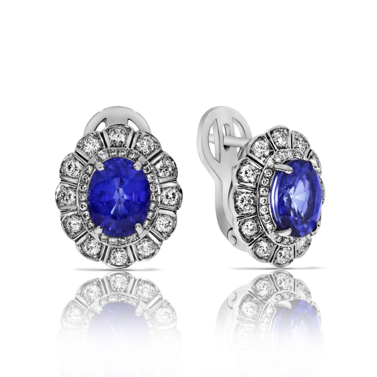 6 Carat Sapphire & Diamond Huggie Earrings Sea Peony