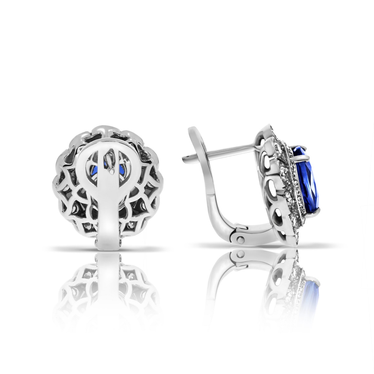 6 Carat Sapphire & Diamond Huggie Earrings Sea Peony