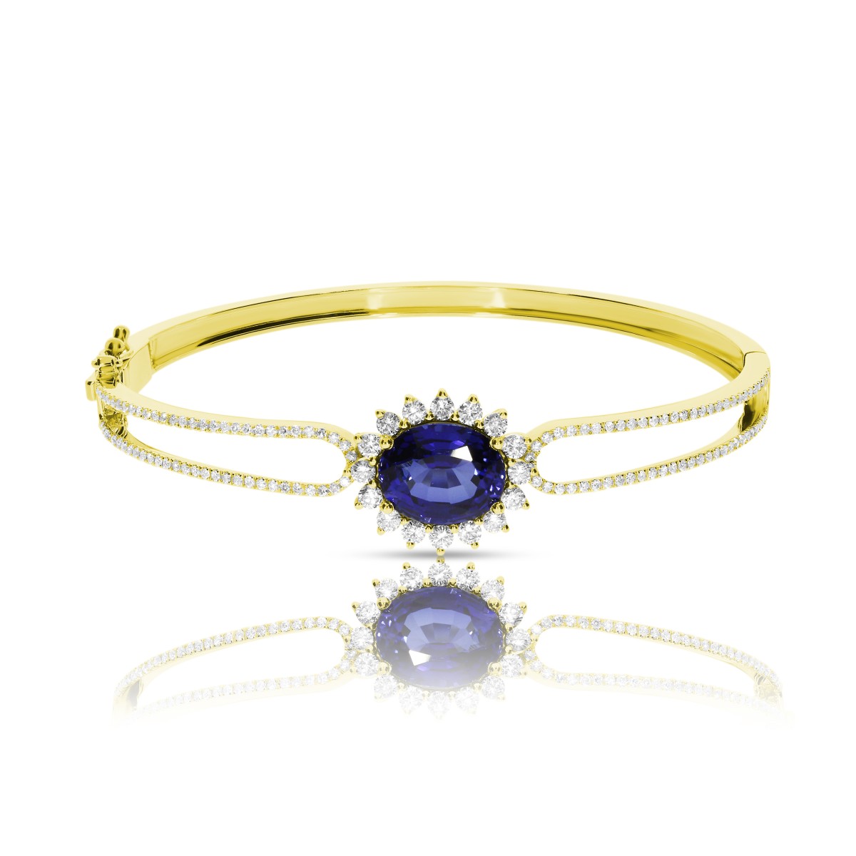 8.50 Carat Sapphire & Diamond Bangle Bracelet Antique Blue